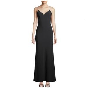 KARL LAGERFELD Paris dress, navy formal floor length dress with pearl straps​​​​